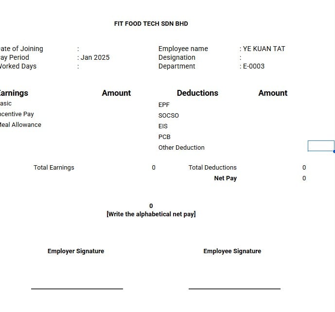 salary slip format template